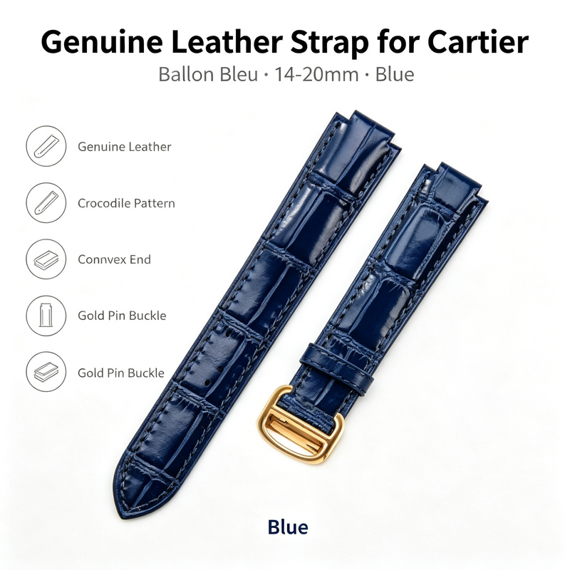 Cartier Watch Ballon Bleu - 14-20mm Genuine Leather Strap for Cartier