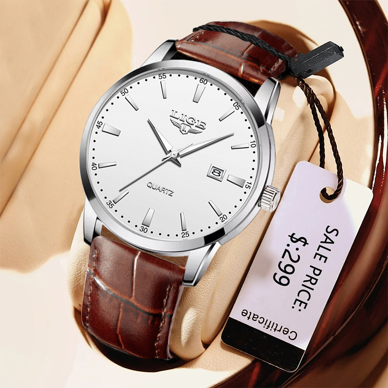 LIGE Man Watch Fashion Leather - огляд і ціна Leather Watch Band Men