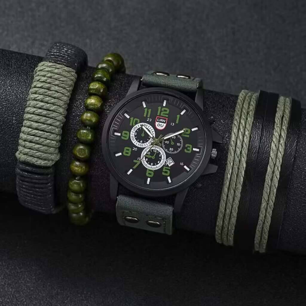 4PCS/Set  Men Sports Calendar  - огляд і ціна Leather Watch Band Men
